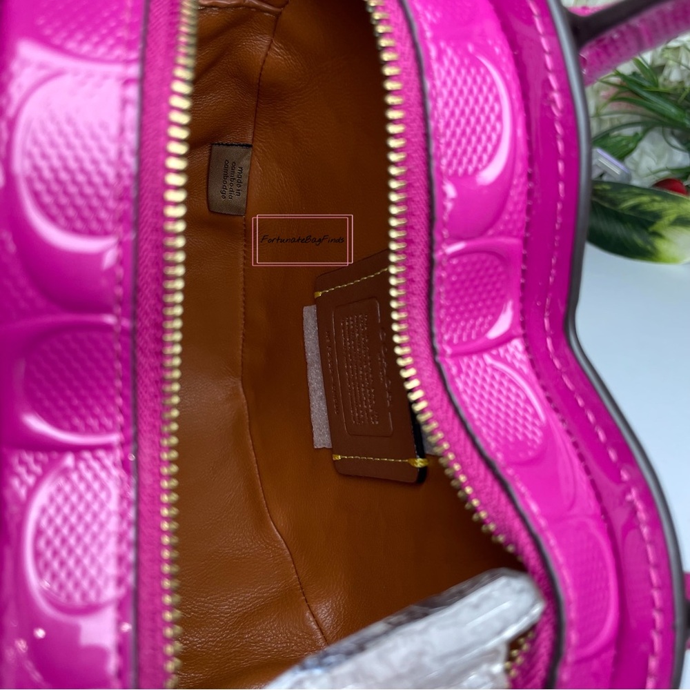 Coach Heart Crossbody CN600 Purple Pink Magenta with Cat Eye Crystal Chain - Picture 14 of 16